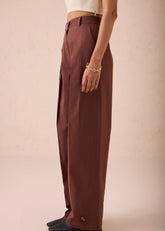 A Model Wearing Brown Cotton Twill The Bright Beginnings Organic Cotton Trousers, curated by Only Ethikal